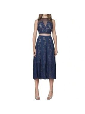 Anthropologie Foxiedox Med Atiqah Sleeveless Chiffon Lace Crop Top Skirt Set NWT